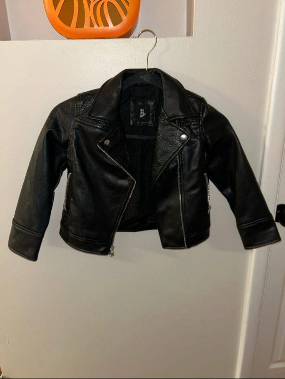 art class Black Faux Leather Moto Jacket for Kids